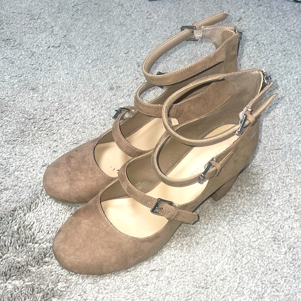 Aldo mary jane faux suede block heeled tan shoes size 10